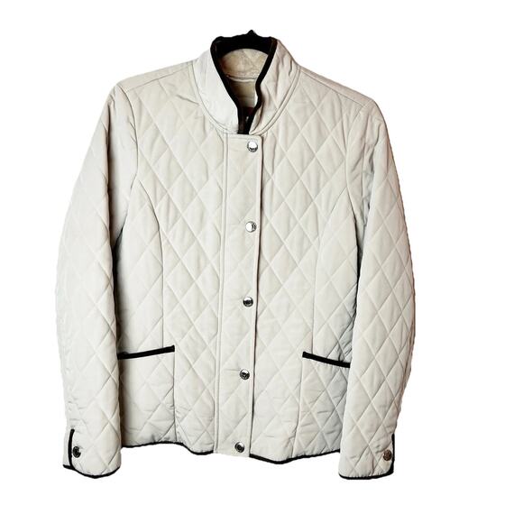 ESprit Outerwear Diamond Quilted Beige Tan Cream Jacket Black Piping Women SZ S - Picture 1 of 7
